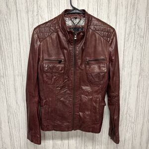 Womens Size L Bod & Christensen Maroon Leather Moto Jacket NWT